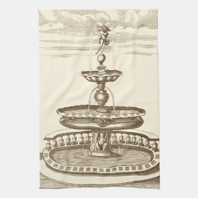 Courtyard Fountain with Ornamental Cherub Towel (Vertical)