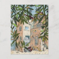 Courtyard in Haifa Israel Cityscape Collage Sketch