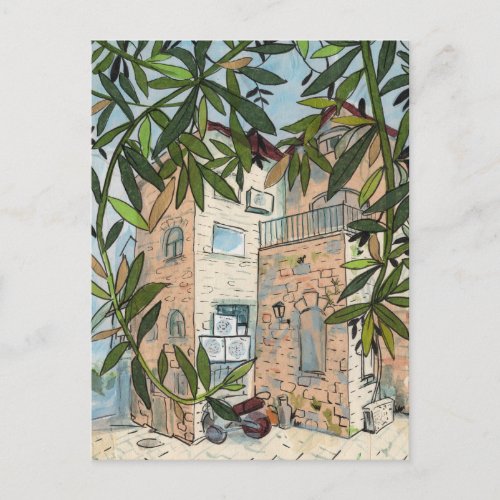 Courtyard in Haifa Israel Cityscape Collage Sketch Postcard