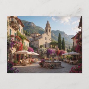 Courtyard of an Italian village with a church Holiday Postcard
