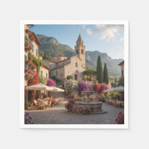 Courtyard of an Italian village with a church Napkins