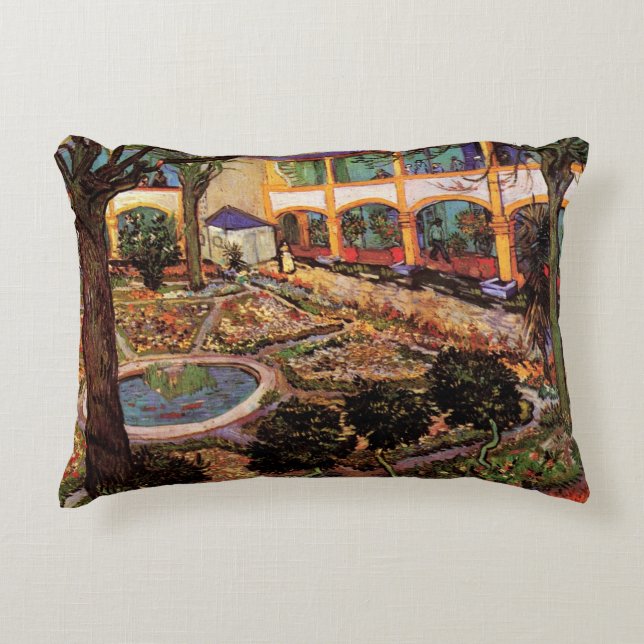 Courtyard of Hospital at Arles by Vincent van Gogh Accent Pillow (Front)