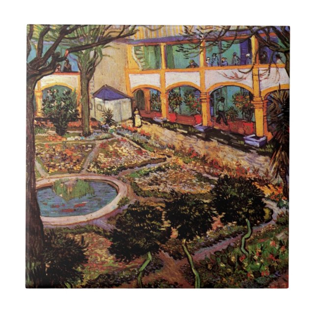 Courtyard of Hospital at Arles by Vincent van Gogh Ceramic Tile (Front)