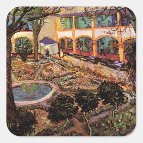 Courtyard of Hospital at Arles by Vincent van Gogh Square Sticker
