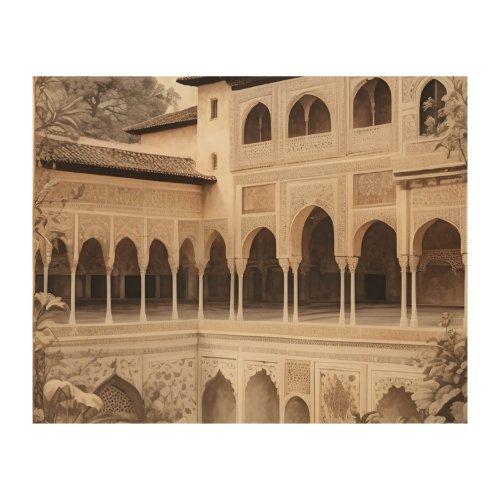 Courtyard Of The Palace Of Alhambra  Wood Wall Art