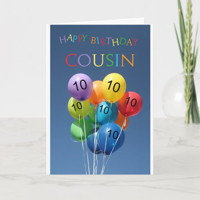 Cousin 10th birthday balloons card (Front)