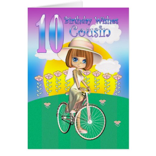 Cousin 10th Birthday Card with little girl on bike | Zazzle