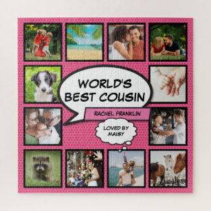 Cousin 12 Photo Collage Comic Book Fun Pink Jigsaw Puzzle
