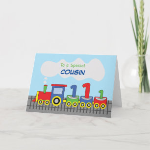 Cousin 1st Birthday Colorful Train on Track Card