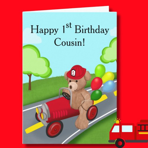 Cousin 1st Birthday Teddy Bear Firetruck