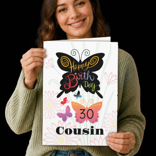Cousin 30th Birthday Butterfly Flowers Card
