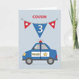 Cousin 3rd Birthday Blue Police Car Card