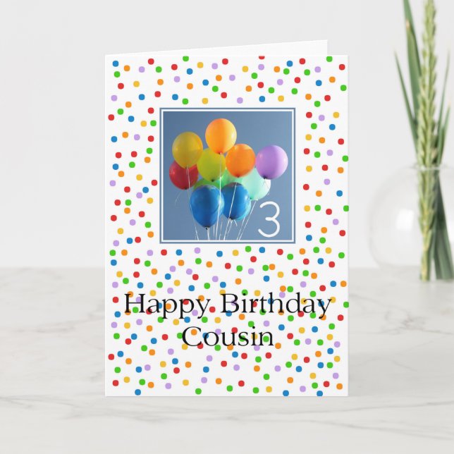 Cousin 3rd happy balloon birthday card (Front)