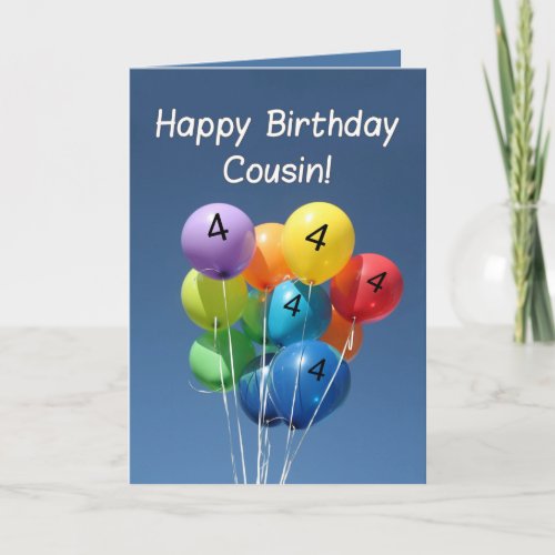 Cousin 4th birthday balloons card