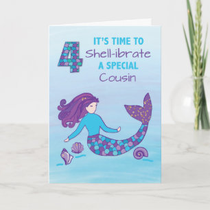 Cousin 4th Birthday Sparkly Look Mermaid Card