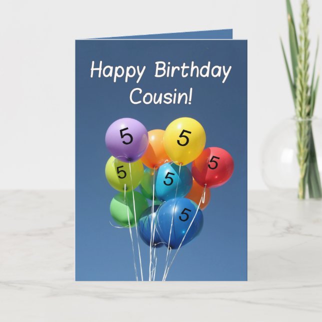Cousin 5th birthday colored balloons card (Front)