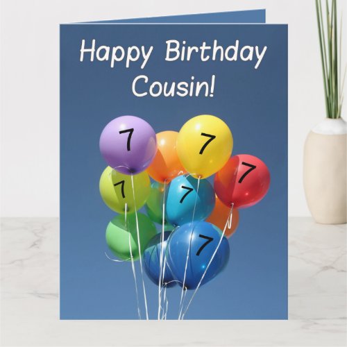 Cousin 7th birthday colored balloons card