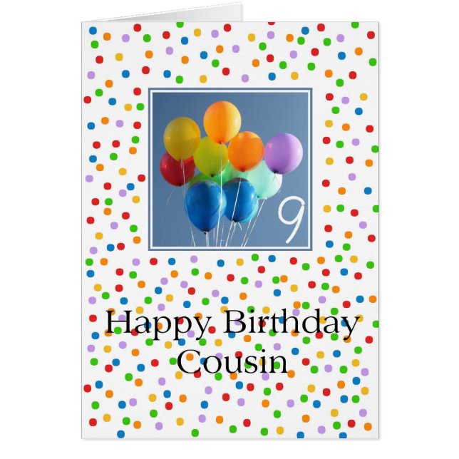 Cousin 9th happy balloon birthday cards (Front)