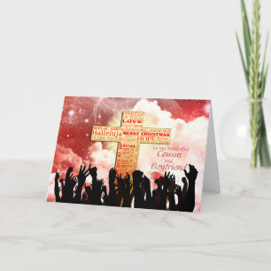 Cousin and boyfriend, a Christian cross Christmas Holiday Card