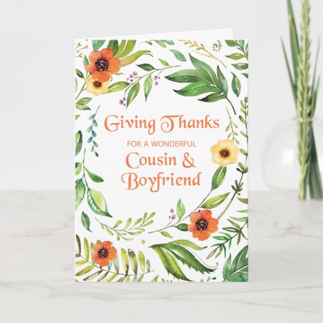 Cousin and Boyfriend Give Thanks Thanksgiving Card (Front)