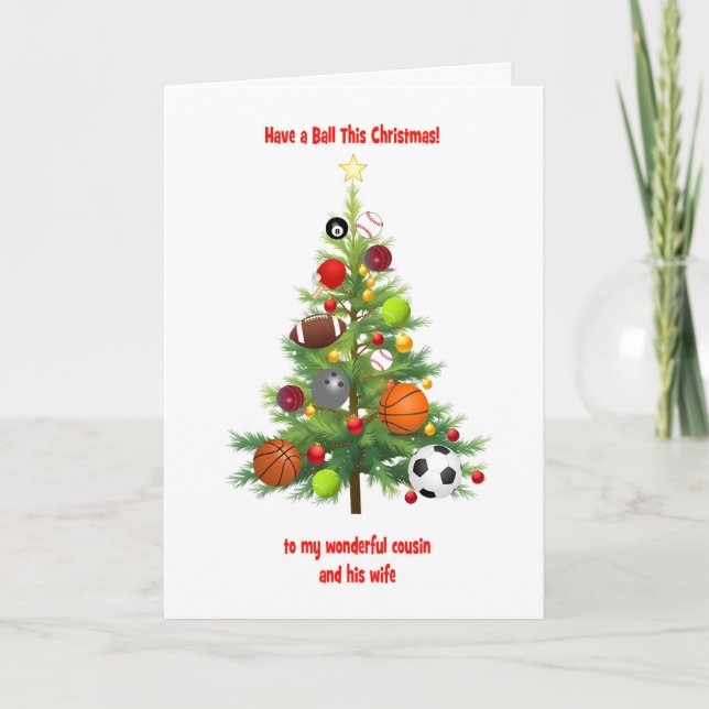 Cousin and his Wife Christmas Tree With Balls Holiday Card (Front)