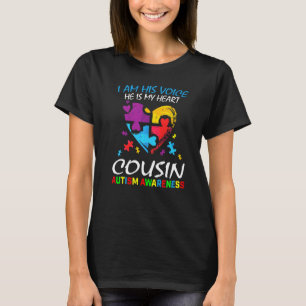 Cousin Autism Awareness I Am His Voice Heart Puzzl T-Shirt