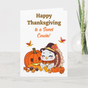 Cousin Baby Turkey & Pumpkin Thanksgiving Card