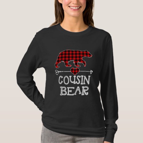 Cousin Bear Christmas Pajama Red Plaid Buffalo T_Shirt