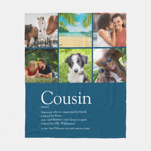 Cousin Best Ever Definition 6 Photo Blue Fleece Blanket (Front)