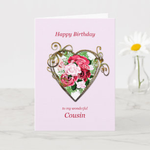 Cousin Birthday Antique Painted Roses Card
