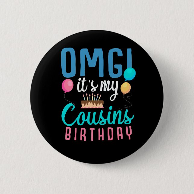 Cousin Birthday Cake Funny Balloon Boys Kid Party Button (Front)