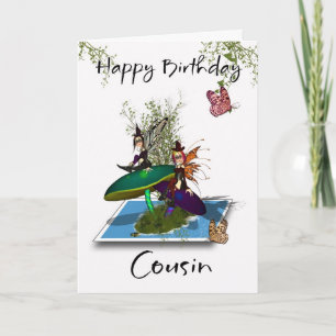 Cousin Birthday Card - Cute Gothic Fairies Springi