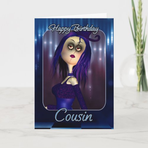 Cousin Birthday Card _ Moonies Cute Rag Doll Goth