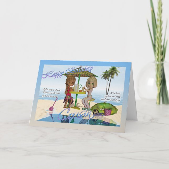 Cousin birthday card, Moonies Cutie Pie Beach Coll Card (Front)