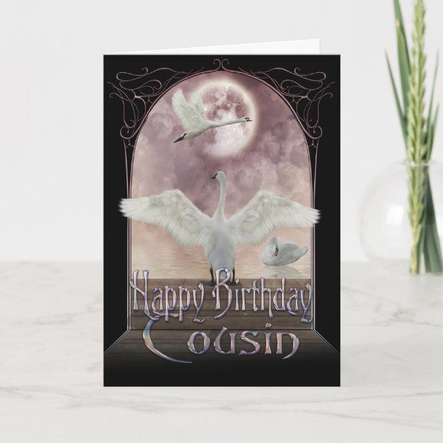 Cousin Birthday Card - Swans (Front)
