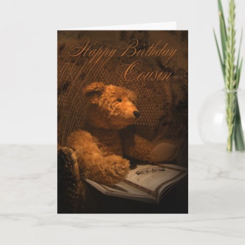 Cousin Birthday Card With Teddy Bear Reading A Boo