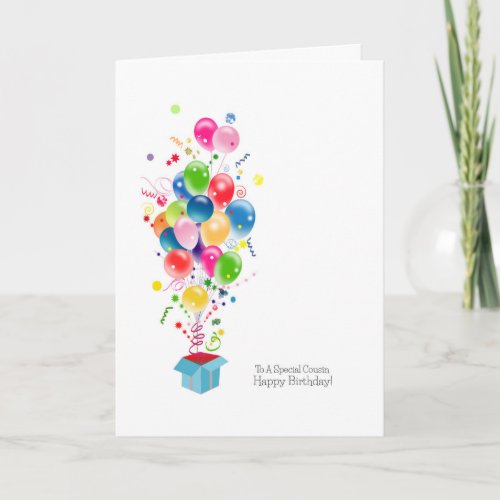 Cousin Birthday Cards Colorful Balloons In Box Card