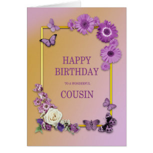 Cousin Birthday Flowers and Butterflies Cards