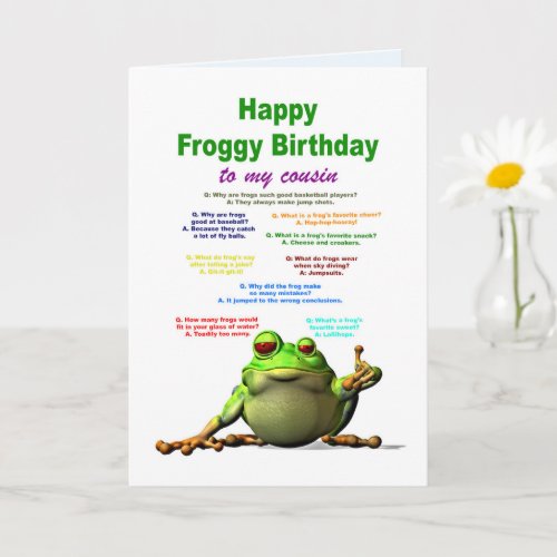 Cousin Birthday Frog Jokes Card