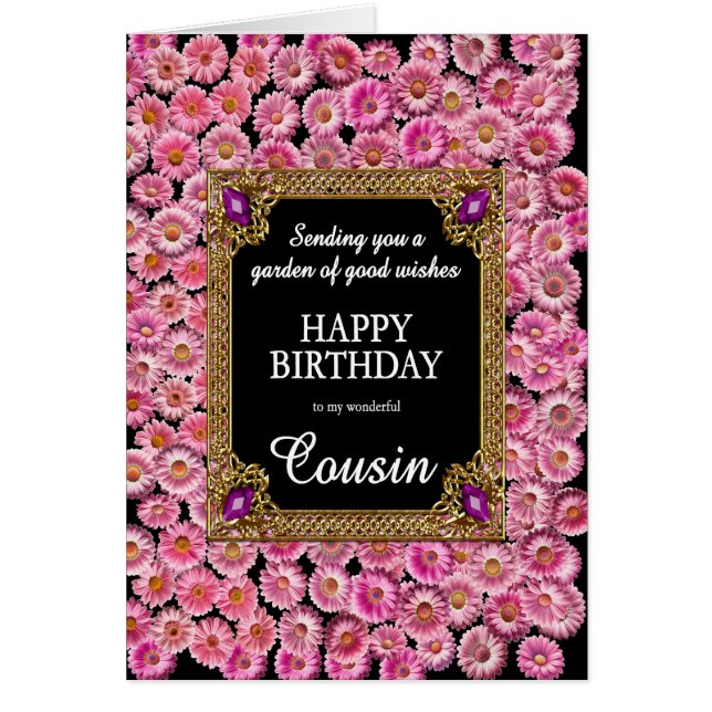 Cousin Birthday Pink Daisies Cards (Front)