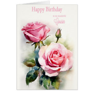 Cousin Birthday Roses Painted Watercolor Cards