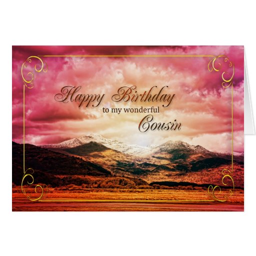 Cousin birthday, Sunset over the mountains Card | Zazzle
