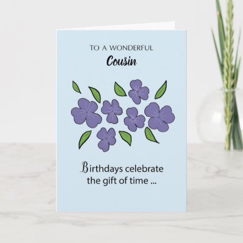 Cousin Birthday with Violet Flowers and Leaves