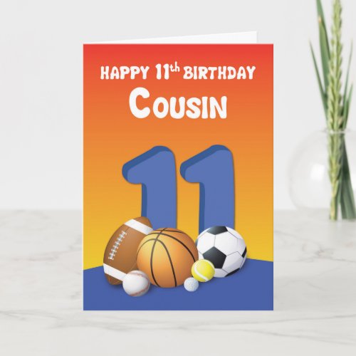 Cousin Boy 11th Birthday Sports Balls Card