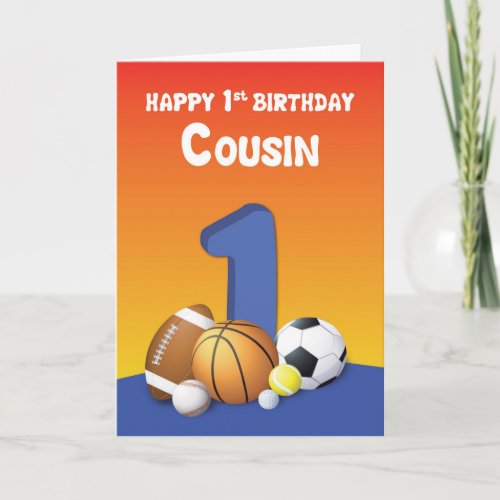 Cousin Boy 1st Birthday Sports Balls Card