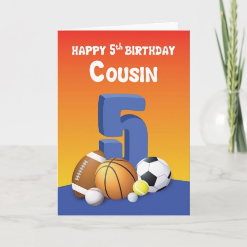 Cousin Boy 5th Birthday Sports Balls Card