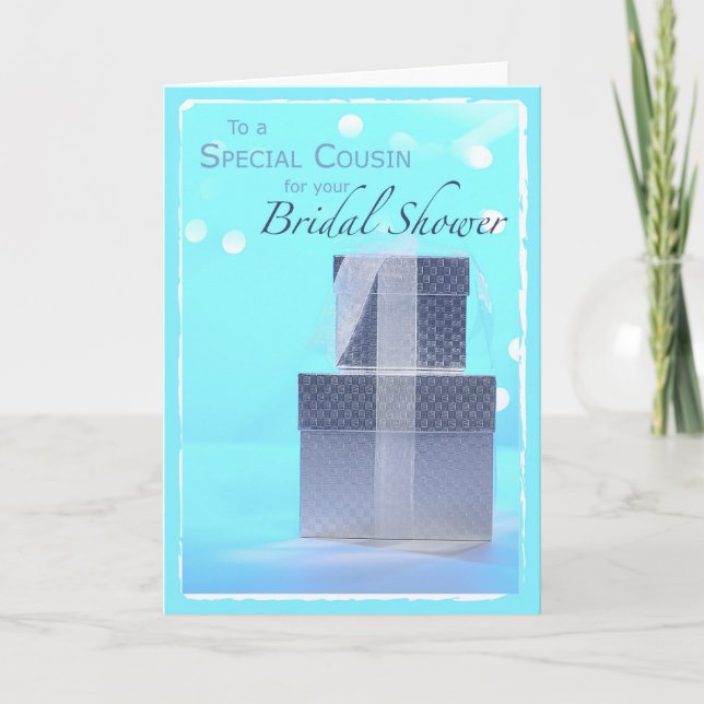 Cousin, Bridal Shower Gifts, Light Blue & Silver Card (Front)