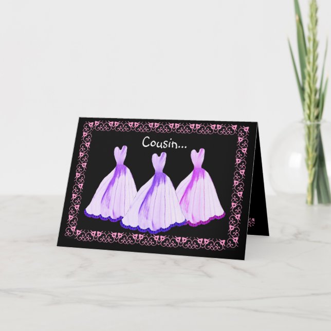 COUSIN - Bridesmaid Invitation PURPLE Gowns (Front)