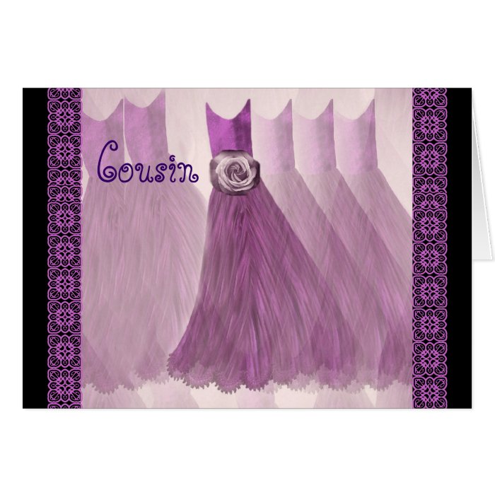 COUSIN Bridesmaid Invitation PURPLE PLUM Gowns Greeting Cards