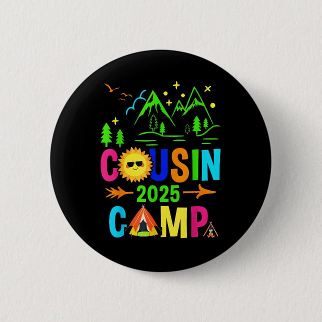 Cousin Camp 2025 Camping Campfire Summer Vacation  Button (Front)